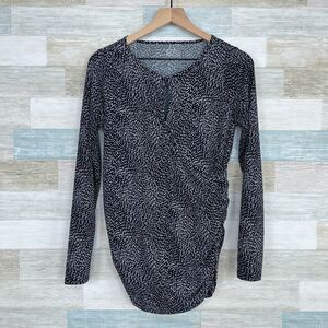 Motherhood Maternity Stretchy Keyhole Surplice Top Black White Womens Small